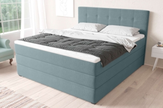 99rooms Madagaskar Boxspringbett Strukturstoff INARI Pastellblau 180x200 cm Bonell-Federung