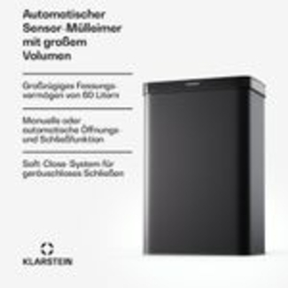 Klarstein Sensor-Mülleimer 60L - berührungslos mit Bewegungssensor & Soft-Close, Edelstahl, Mattschwarz, Küchen-Abfalleimer, 3-in-1-Mülleimer mit Trennsystem