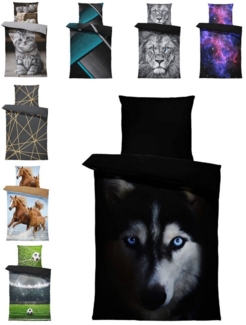 One Home Bettwäsche Fotodruck, Mikrofaser, 4 teilig, Wolf Tiere Wölfe, Knitterfrei Weich für Sommer und Winter