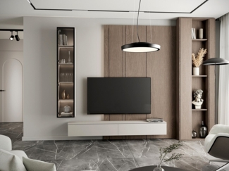 MOEBLINE Wohnwand Wohnwand Medienwand FIVO 2 kaschmir TV-Lowboard Vitrine 2-St