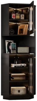 MODFU Highboard Badschrank mit Lichtleiste (Badschrank, Badmöbel, Eckschrank, 1 St, mit zwei Ablagefächern, offenes Fach), mit verstellbaren Einlegeböden