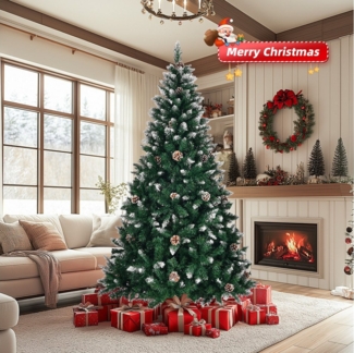 VINGLI Künstlicher Weihnachtsbaum mit 300/420/480/650/700/800/870/900 Zweigspitzen, grüne Zweige mit weißen Spitzen, Eisenbeinen, 120/150/180/210 cm