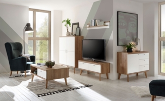 Wohnzimmer Set Merle 321cm eiche riviera weiß matt Wohnwand Couchtisch