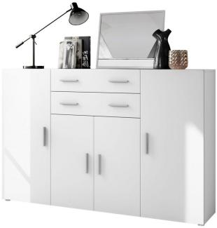 Highboard Aron Anrichte mit 2 Schubladen und 4 Türen mit insgesamt 8 Fächer dahinter, Weiß matt/Weiß matt (166,5 x 106,5 x 35 cm)