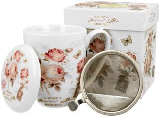 DUO FLORAL Becher 380 ml SECESSION mit Teesieb, New Bone China Porzellan