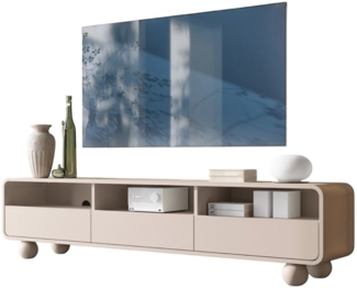 Compleo TV-Schrank 180 cm breit, Japandi design, Lowboard rund form ALDOS Designer-TV-Board mit 3 Schubladen