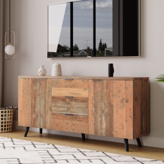 Sideboard 140x35x70 cm, Retro-Design, 3 Schubladen + 2 Schränke mit verstellbaren Einlegeböden