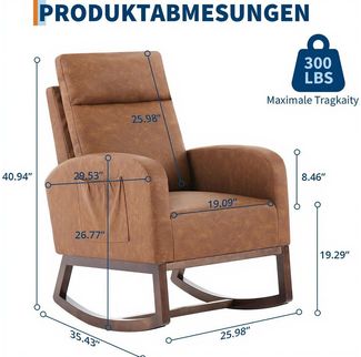 GarveeMore Schaukelstuhl mit Seitentasche,hoher Rückenlehne,gepolsterter Sitz, Akzentsessel für Wohnzimmer,Kinderzimmer,Schlafzimmer
