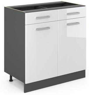 VICCO Küchenschrank R-Line Hängeschrank Unterschrank Küchenzeile Küchenunterschran Anthrazit (Weiß Hochglanz, Schubunterschrank 80cm)