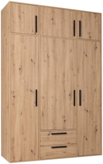 Marmex Möbel Arti 01BN Geräumiger dreitüriger Kleiderschrank mit Verlängerung, Garderobenschrank mit Schubladen. Drehtürenschrank mit Einlegeböden und Kleiderstangen, laminierte Spanplatte, artisan Eiche, 150x227,5x53,6 cm