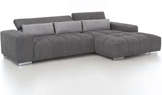 Mivano Ecksofa Orion / Große Eckcouch mit XL-Recamiere, Kopfteilfunktion und Kissen / 307 x 73 x 186 / Mikrofaser, Grau/Hellgrau