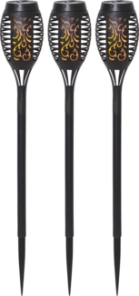 Star Trading Solarpoller-Set Flame Mini, 3 Stück, Schwarz, LED, Dämmerungssensor, Gelb, Flacker-Effekt, Außenbereich, 40 cm