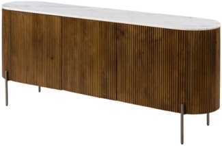 Massivmoebel24 Sideboard (Mango 180x40x76 braun lackiert / Marmor weiß BARCELONA #201)