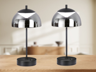 2er SET kabellose Tischlampen Schwarz / Rauchglas mit Touchdimmer, Höhe 35cm