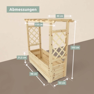 2er Set Pflanzkästen mit Rankgittern & Dach - Tannenholz - 98 x 33 x 103cm