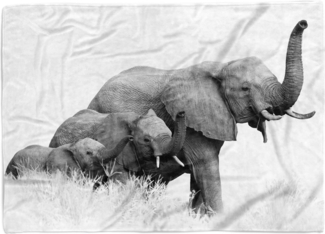 Sinus Art Handtücher Handtuch Strandhandtuch Saunatuch Kuscheldecke mit Tiermotiv Elefanten Familie, Baumwolle-Polyester-Mix (1-St), Handtuch