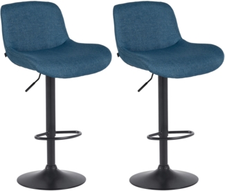 CLP 2er Set Barhocker Solon Schwarz höhenverstellbar und drehbar mit Rückenlehne,blau Stoff