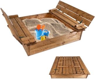 Sandkasten Holz 115x114cm mit Abdeckung und Sitzbänken, braun imprägniert