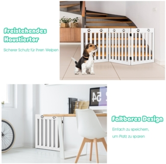 Freistehendes Holztor für Haustiere Klappbares Hundetor 3 Paneelen 151,5 x 60 x 1,5 cm Weiß