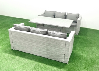 Fimous Rattan Gartenmöbel-Set 6 Sitzer mit Esstisch Hellgrau gemischt
