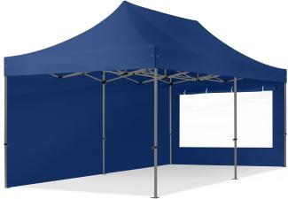 3x6 m Faltpavillon, PREMIUM Stahl 40mm, Seitenteile mit Panoramafenstern, blau