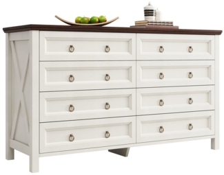 HAUSS SPOLE Sideboard Sideboard mit Aluminium-Griffen für Schlafzimmer, 8 Schubladen Weiß (Weißes Vintage Sideboard mit Walnussarbeitsplatte & Aluminiumgriffen – 8 geräumige Schubladen für sicheren Stauraum, Anti-Kipp-Vorrichtung, ideal für Wohnzimmer ...
