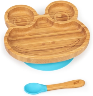 Kindergeschirr Bambusteller & Löffel 250 ml inkl. Saugnapf 18x18 cm Blau