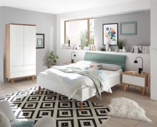 Schlafzimmer Set komplett 3-teilig Merle 140x200cm eiche riviera weiß mint