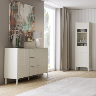 Lomadox Wohnzimmer-Set MAZARA-161, (Mega-Spar-Set, 2-St, Kommode Vitrine), Wohnwand mit Fischgrät Dekor, Push-to-Open und Softclose-Funktion