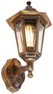 Qazqa Außen-Wandleuchte New haven, ohne Leuchtmittel, E27, Gold/Messing, Klassisch / Antik, Kunststoff, 1-flammig