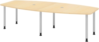 bümö Konferenztisch oval 280x130 cm großer Besprechungstisch in Ahorn, Besprechungstisch mit Gestell in silber, Meetingtisch für 10 Personen, XXL-Tisch für Besprechungsraum & Meeting, KT28C-3-S