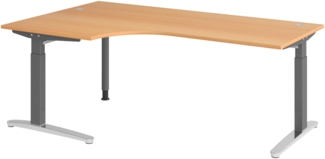 bümö Eckschreibtisch höhenverstellbar 200x120 cm in Buche, Metallgestell in graphit/alu - Schreibtisch groß, Bürotisch höhenverstellbarer, Büroschreibtisch & Computertisch PC Tisch Büro, X82-6-GC