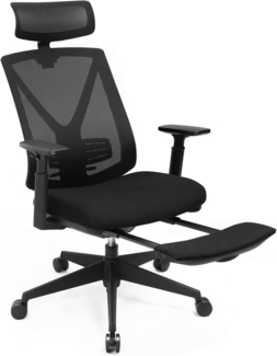 Songmics Ergonomischer Bürostuhl mit Fußstütze und verstellbare Kopfstütze, Netzstoff schwarz, 68,5x70 x (116-133) cm