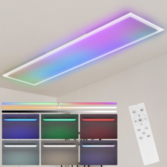 ZMH LED Deckenleuchte Wohnzimmer Dimmbar Deckenpanel Lang RGB Farbwechsel Küche Party, Augenschutz, Einfache Installtion, LED fest integriert, RGB, 120x30 Modern Bürolampe für Werkstatt Flur mit Fernbedienung