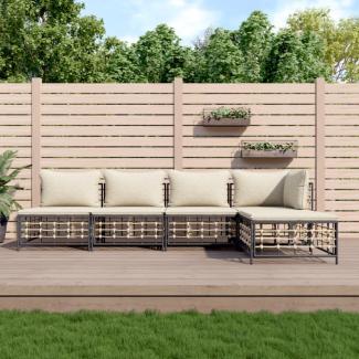 vidaXL 5-tlg. Garten-Lounge-Set mit Kissen Anthrazit Poly Rattan 3186734