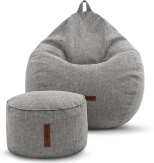 Green Bean® 2er Set Indoor Sitzsack + Hocker mit EPS-Perlen Füllung - Sitzhocker Sitz-pouf , Grau, L