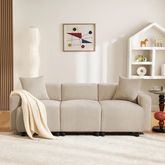 Sofa aus Chenille mit abgerundeten Armlehnen, 2 Kissen, ergonomischer Rückenstütze,Komfortable Couch für Wohnzimmer