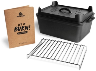 BURNHARD Grilltopf, Gusseisen, Kastenform 6,5 l, inkl. Rosteinsatz aus Edelstahl