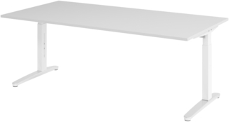 bümö manuell höhenverstellbarer Schreibtisch 200x100 in grau, Gestell in weiß/alu - PC Tisch höhenverstellbar & groß, höhenverstellbarer Tisch Büro, großer Computertisch verstellbar, X2E-5-WC