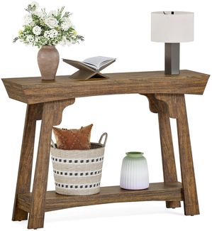 LITTLE TREE 41-Zoll-Konsolentisch mit Stauraum, 2-stufiger Sofatisch hinter der Couch, Landhaus-Eingangstisch für Wohnzimmer, Flur (Rustikales Braun)