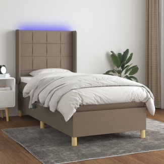 vidaXL Boxspringbett mit Matratze & LED Taupe 90x190 cm Stoff 3138841