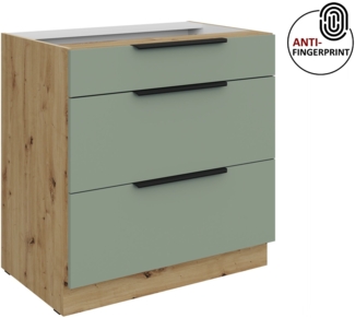 Küchen Unterschrank 80 cm Küche ARIA Aquamarin ultra matt + Eiche Artisan matt, hochwertige Fronten mit Anti Fingerprint Beschichtung, Soft-Close Küchenzeile Küchenblock