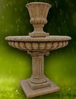 Casa Padrino Barock Gartenbrunnen Dunkelgrau Ø 114 x H. 153 cm - Prunkvoller runder Springbrunnen mit Blumentopf