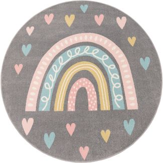 Paco Home Kinderteppich Nino 887, rund, Höhe: 13 mm, Kurzflor, Spielteppich, Motiv Regenbogen & Herzen, Kinderzimmer