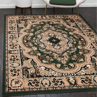 Mazovia Orientteppich Orientalisch Vintage Teppich Kurzflor Wohnzimmerteppich Grün, 70 x 130 cm, Fußbodenheizung
