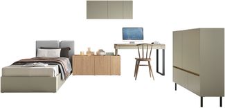 Jugendzimmer-Set Luca II (Farbe: Eucalyptus / Eiche Baltic Dune + Portland Ash, Größe: 90 x 200)