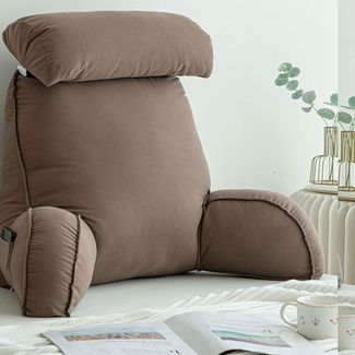 1 Stück – Großes Lesekissen mit Armlehnen, Rückenstütze, abnehmbarer Bezug & Tasche (75×40×58 cm, Braun)
