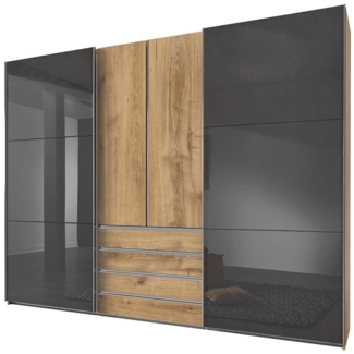 Lomadox Kleiderschrank MIDLAND-43 in Eiche Glasfronten grau Schwebetüren Drehtüren 300 x 236 x 65 cm