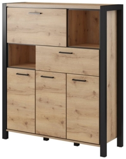 Wohnzimmer Highboard ACCRA-83 in Taurus Eiche Nb. und schwarzem Gestell, B/H/T: ca. 120/140/41 cm