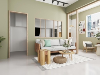 Vente-unique - Schiebeglaswand - 180 x 105 cm - thermolackiertes Aluminium - Holzfarben hell - RAVENA